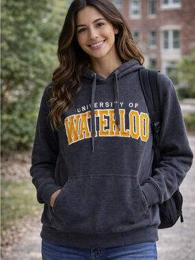 University of Waterloo Hoodie Medium Grey Pullover College Campus Canada